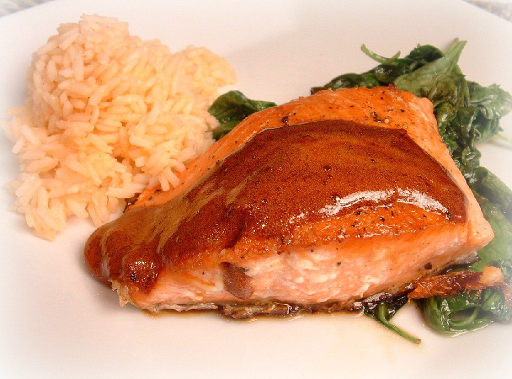Honey glazed salmon with rice Savory Foods