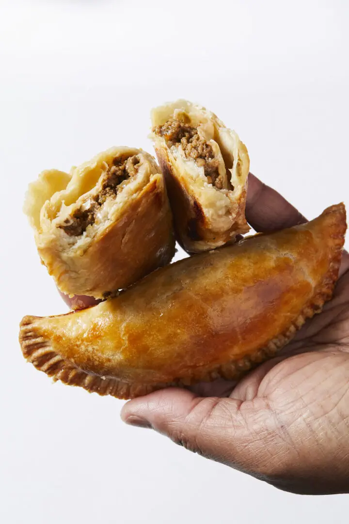A croissant stuffed with chicken curry